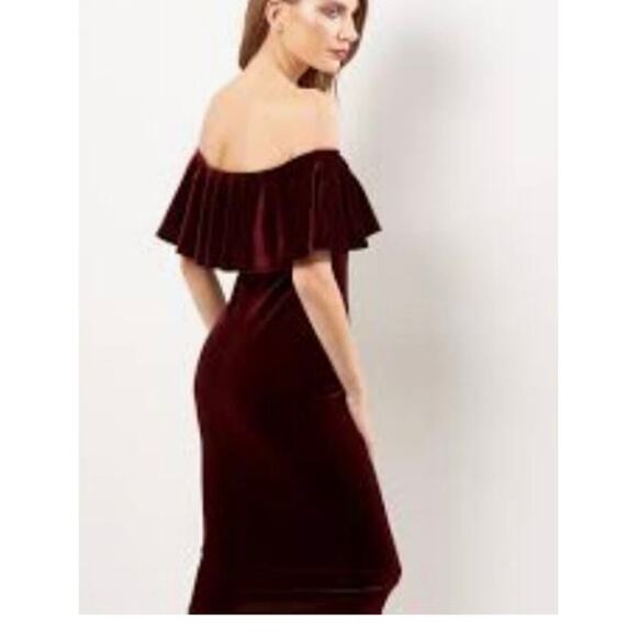 Unique Vintage Velvet Wiggle Dress off the Shoulder Burgundy 1950s Sz 4X #49 - Picture 5 of 10